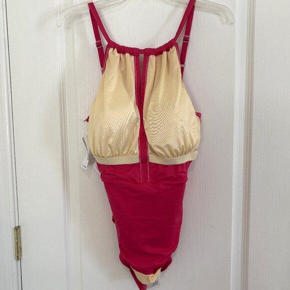 Magicsuit by Miraclesuit Riveted Diana Swimsuit 1-PC Coral Rose Pink Size 16 NEW - Picture 7 of 10